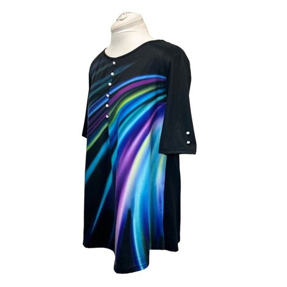 Colorful Abstract Button Embellished Womens Top L - Picture 2 of 7